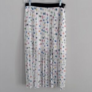 Topshop Pleated Polka Dot Midi Skirt US 6 White Multicolor Sheer NWT